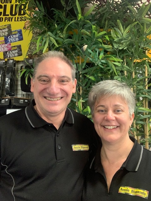 Andrew and Sharon, owners of the Sunbury store, smiling in store