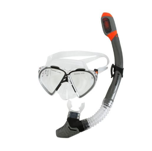 OzOcean Mask and Snorkel set Hayman Adults Dry Top Silicon in grey and black 