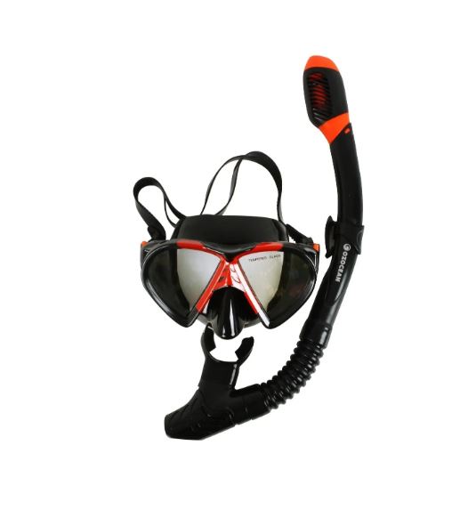 OzOcean Mask and Snorkel set Hayman Adults Dry Top Silicon in red and black 