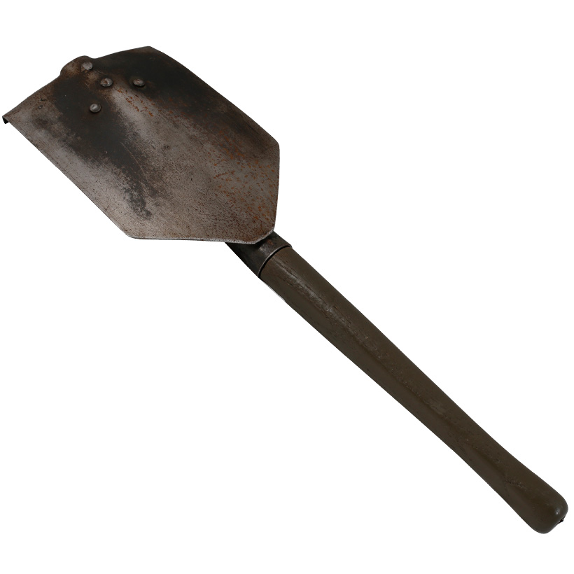 Austrian Fo9lding Shovel. Genuine ex-military heavy duty metal shovel with fold down head. Wooden handle.