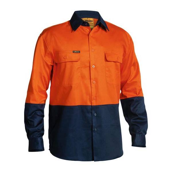 Bisley Hi-Vis Cotton Drill Shirt Orange