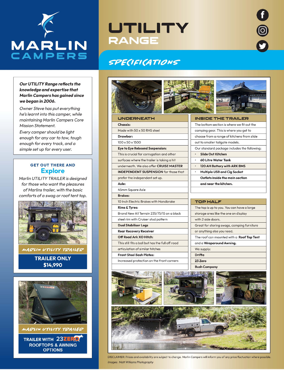 Marlin Campers Utility Range Specifications